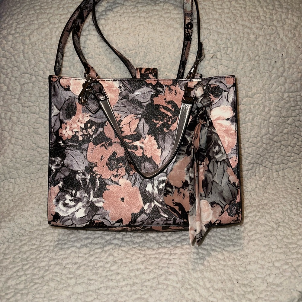 Anne Klein Black and Pink Floral Shoulder Bag